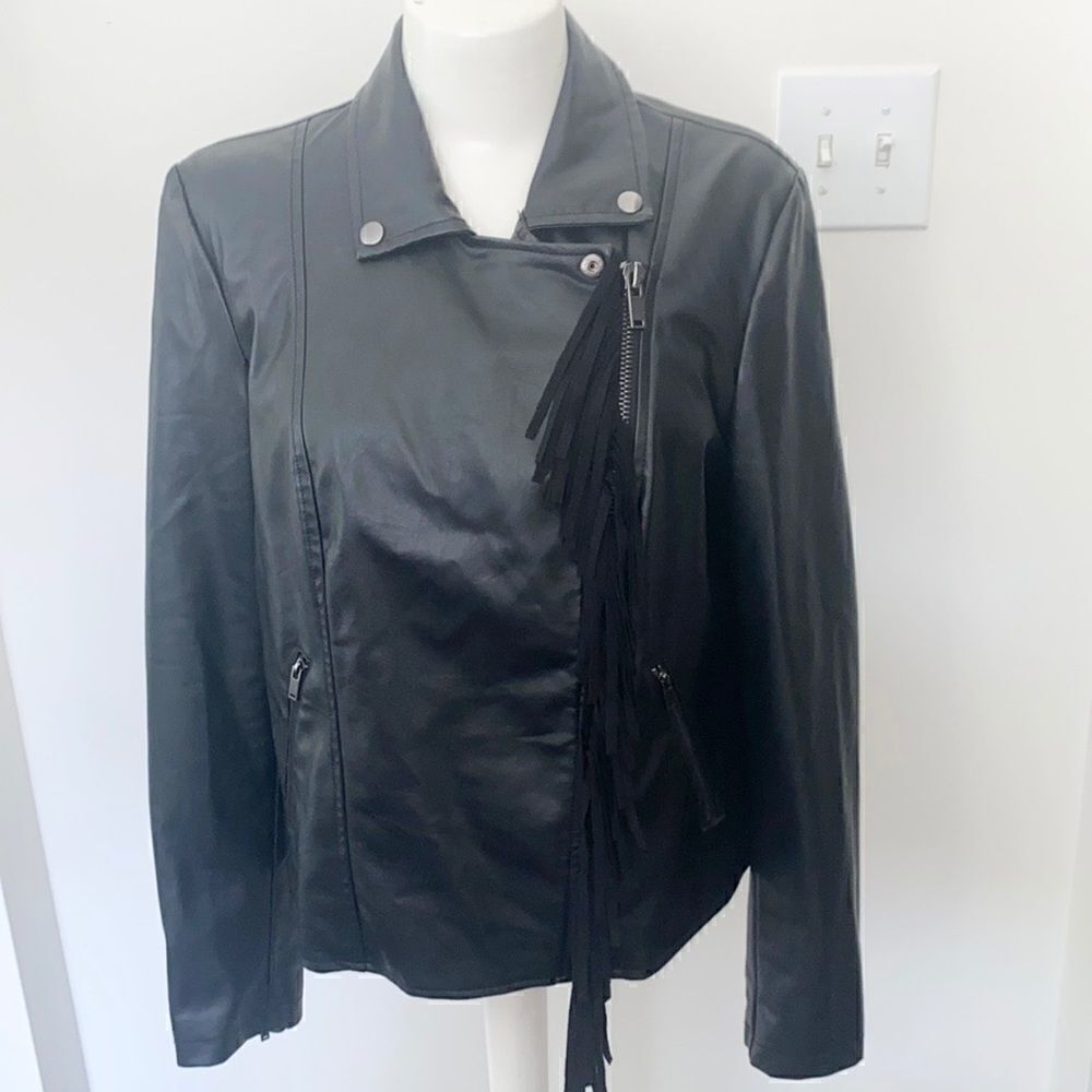 Lord & Taylor Faux Tassel Western Leather Jacket L